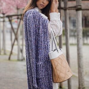 Marc Cain blue boucle cardigan jacket long line Womens Medium tweed Old Money